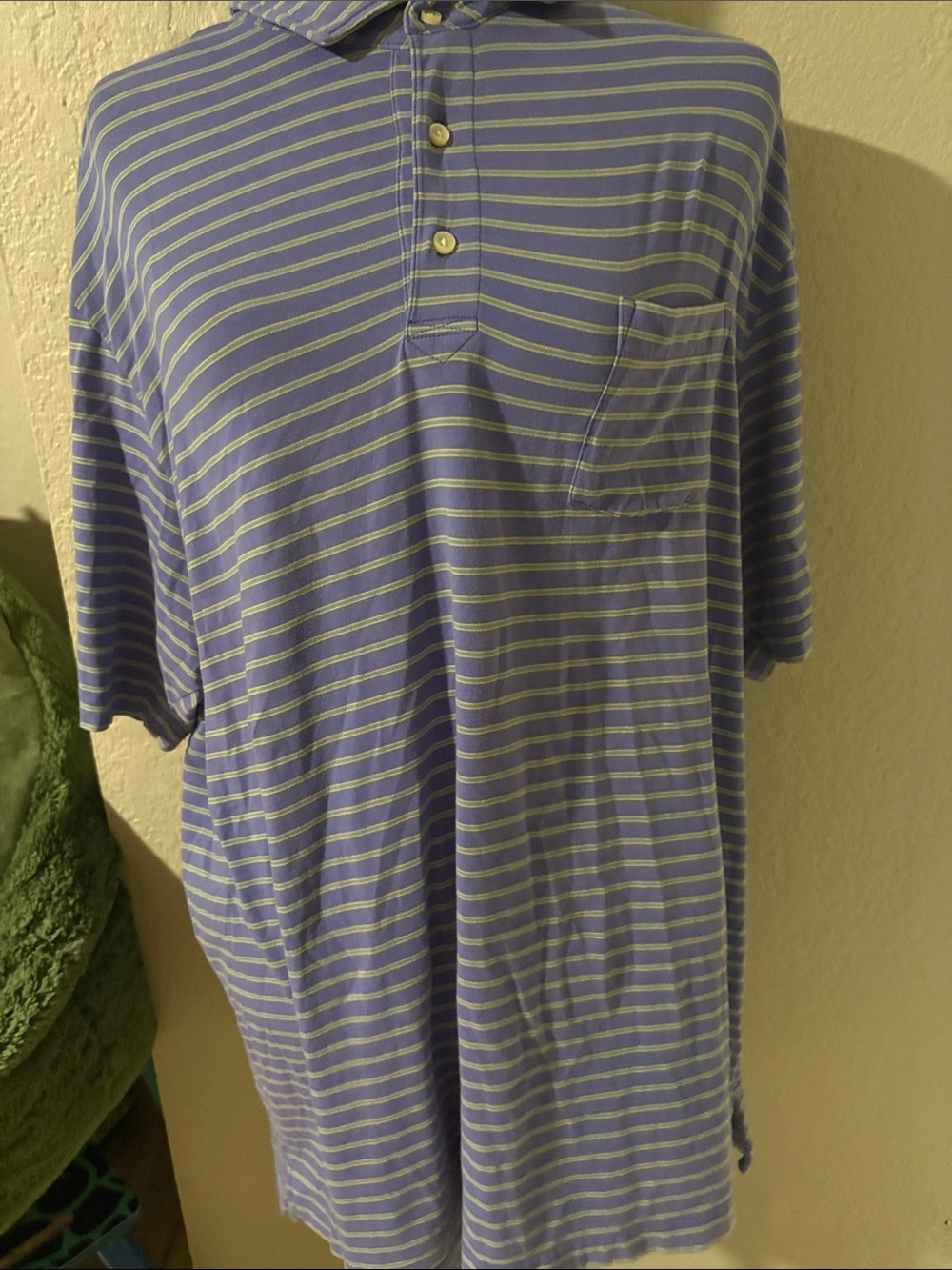 Peter Millar Lavender and White Striped Polo with Chest Pocket